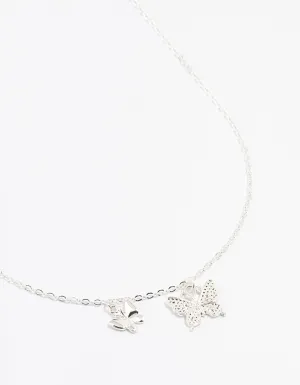 Silver Double Diamante Butterfly Necklace