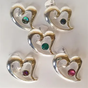 Silver Heart Brooches  -by Mhairi Sim - Girl Paua