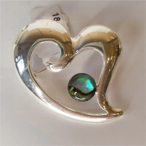 Silver Heart Brooches  -by Mhairi Sim - Girl Paua