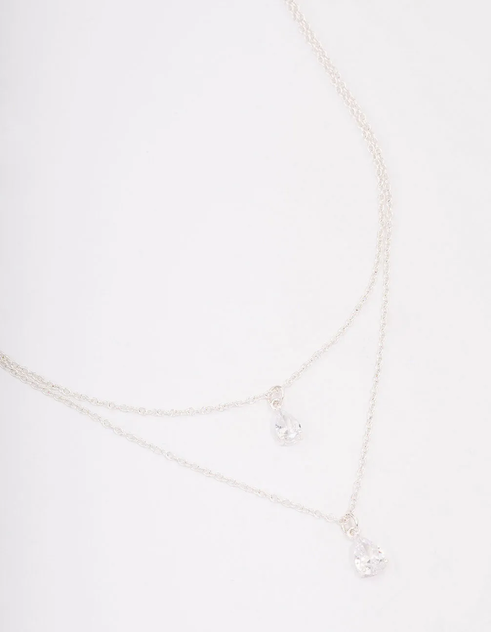 Silver Layered Dainty Diamante Short Necklace