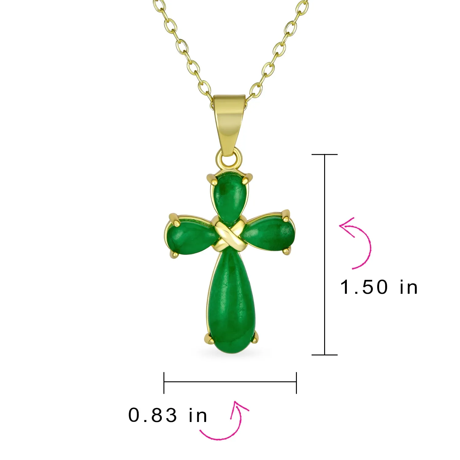 Small Timeless Fashion Green Jade Cross Pendant Necklace Gold Plated Silver Chain