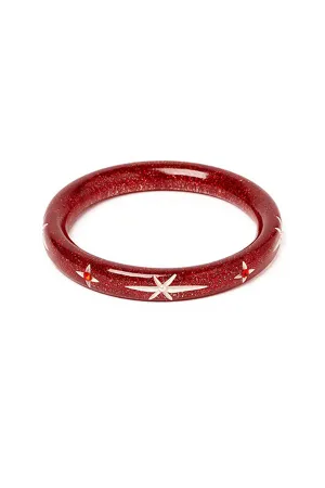 Splendette Narrow Red Glitter Snowflake Bangle