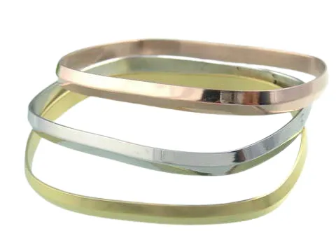 Stainless Steel Rectangular 3 Color Bangles (3Pc)