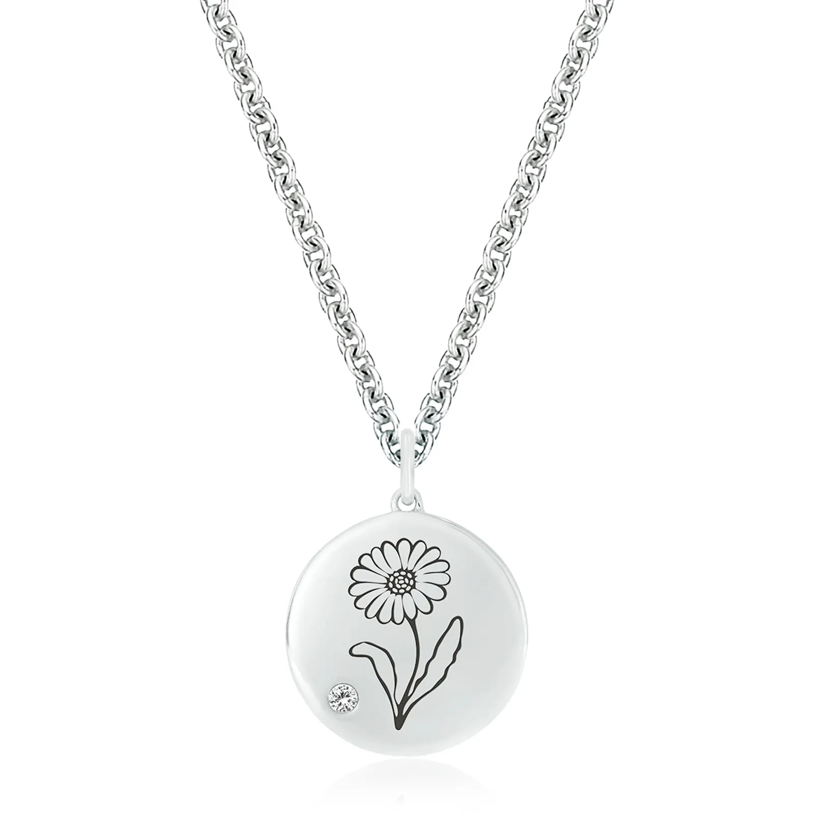 Sterling Silver 2mm White Topaz Daisy April Pendant