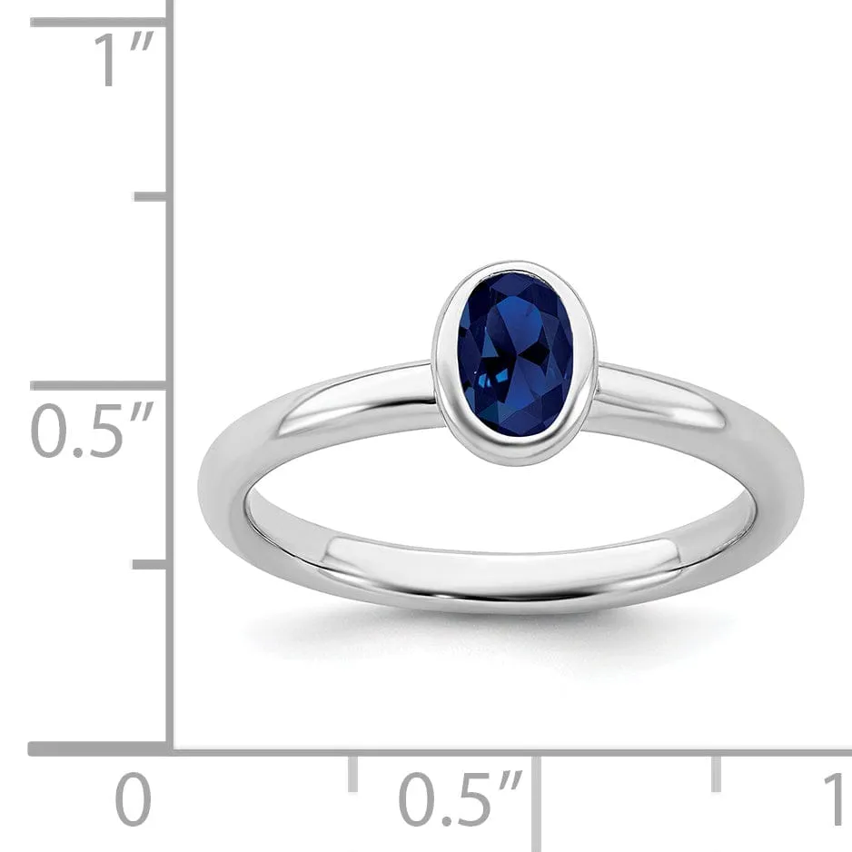 Sterling Silver Oval Created Sapphire Ring