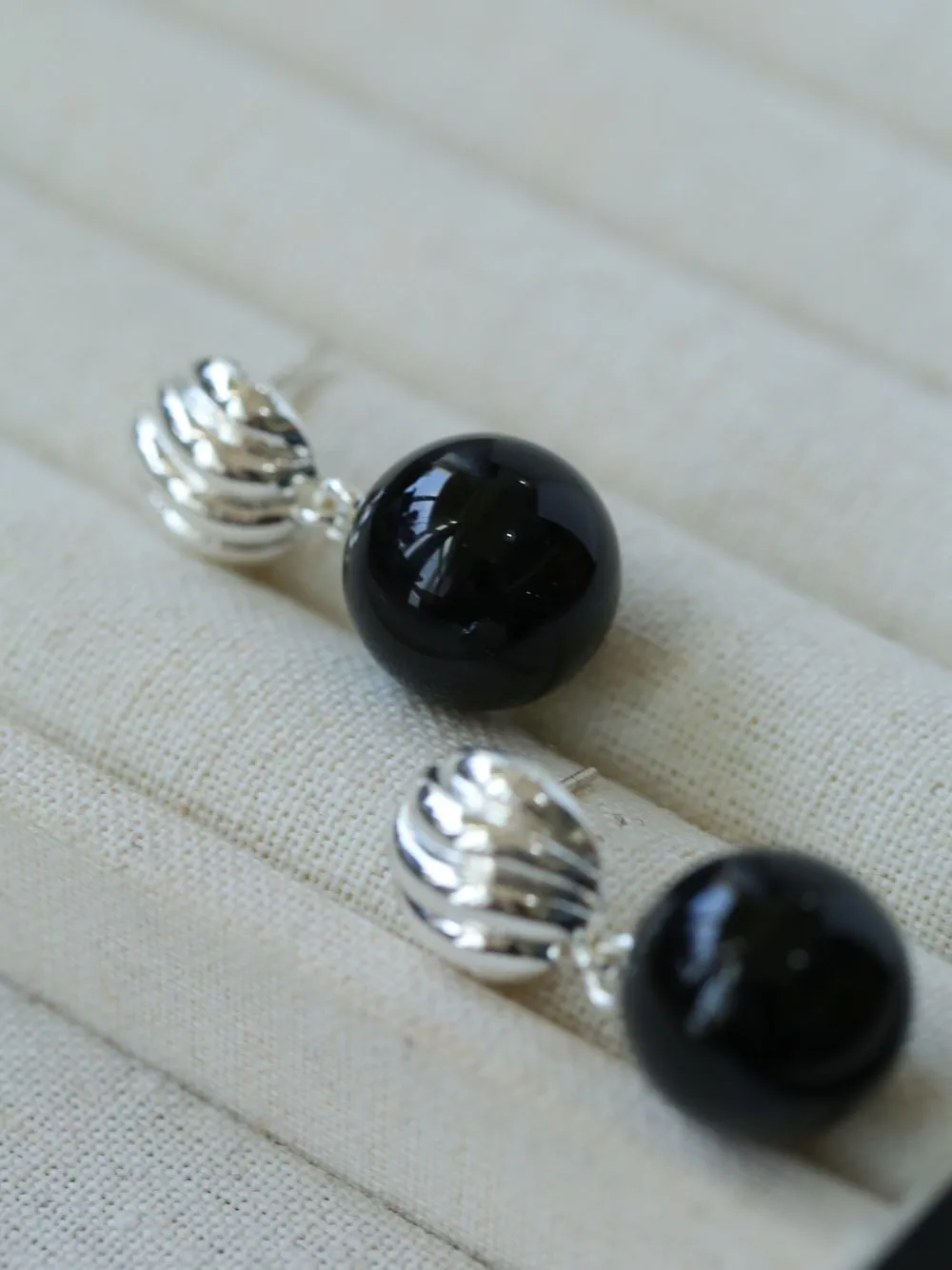 Striped Black Onyx Drop Earrings