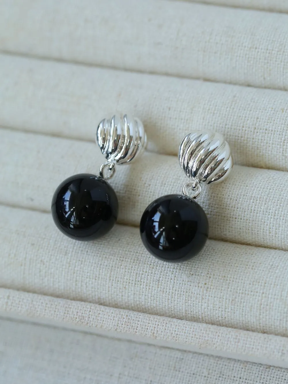 Striped Black Onyx Drop Earrings