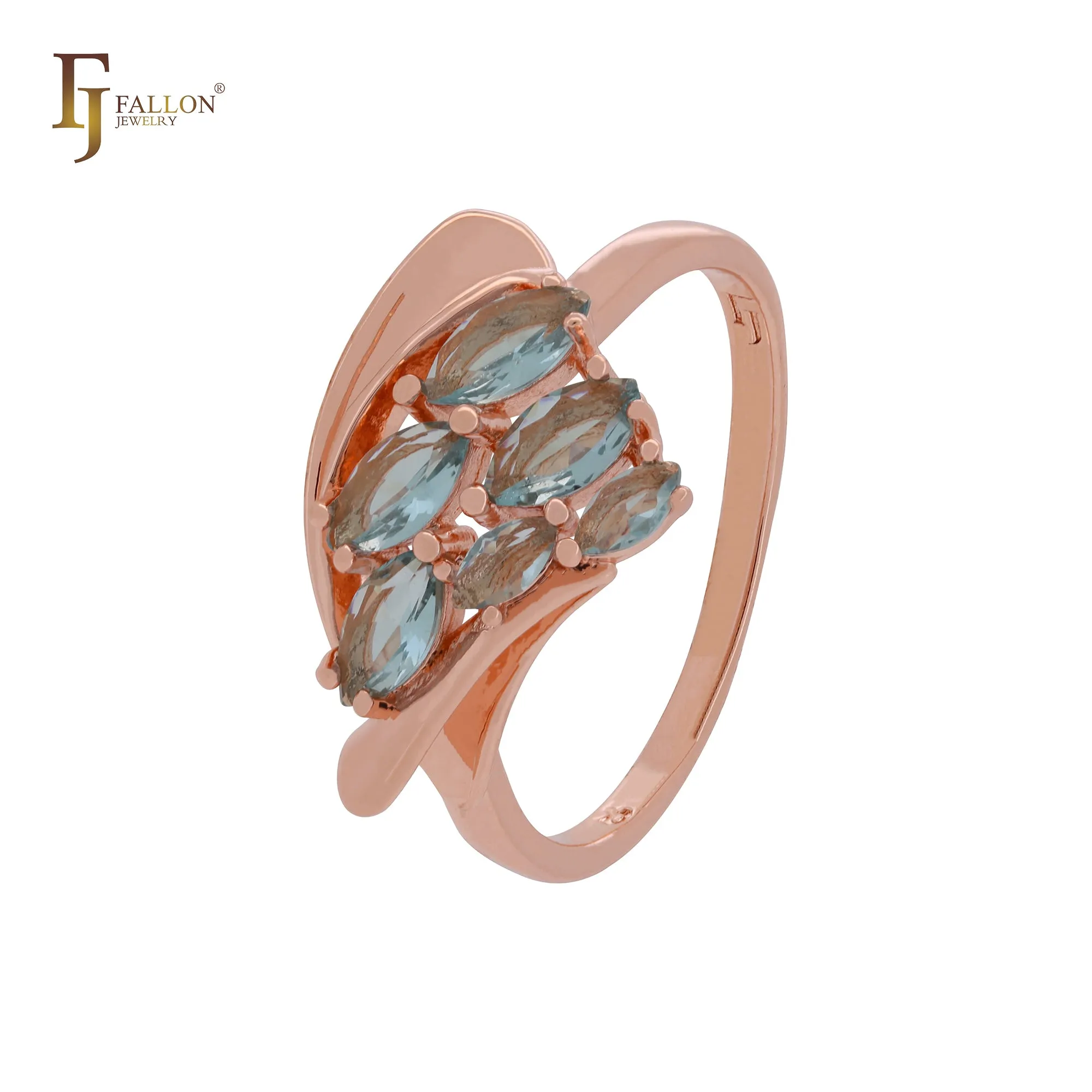 Thousand luxurious lake blue marquise cluster CZs Rose Gold Fashion Rings