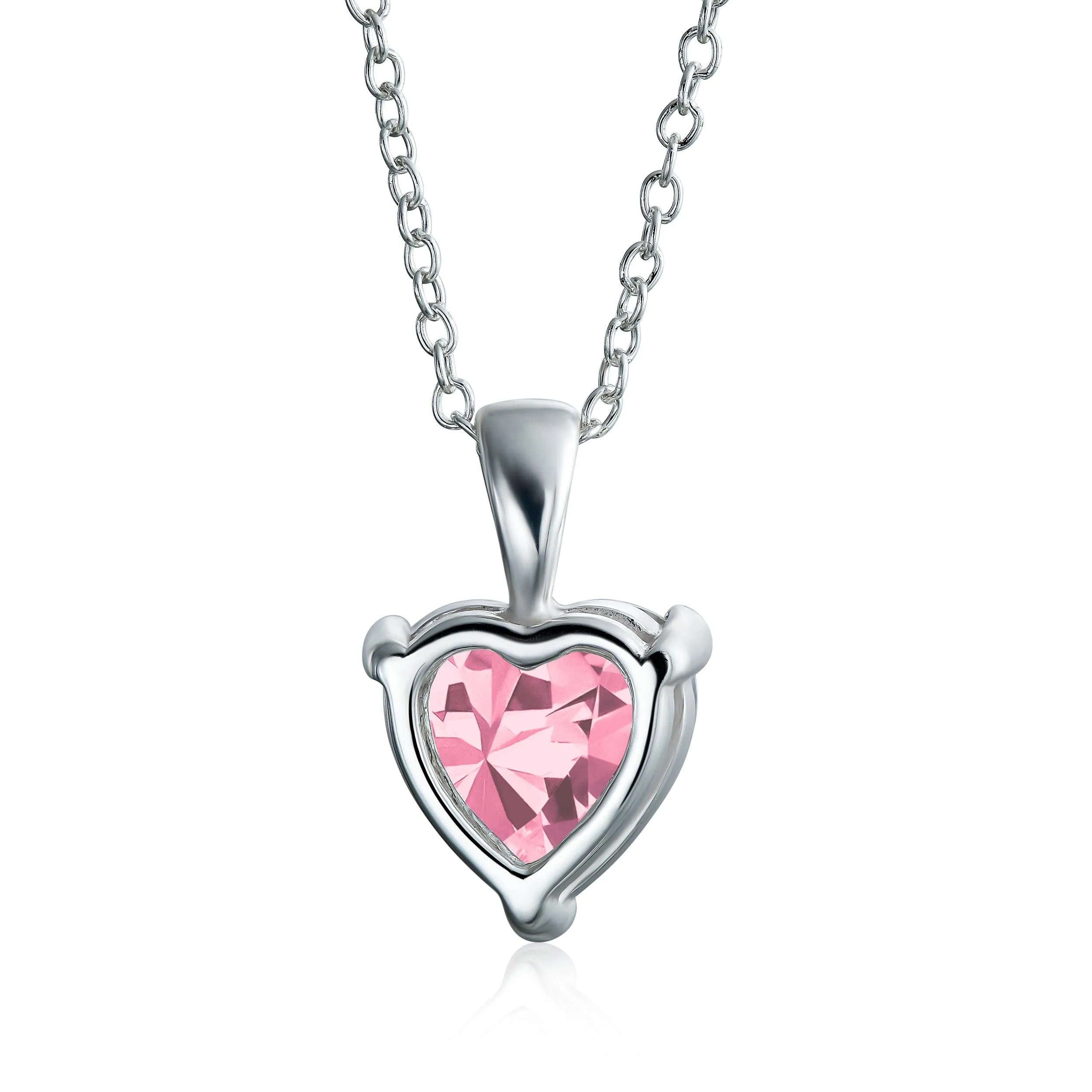 Timeless Elegance Red Pink Heart-Shaped Bridal Necklace - Sterling Silver CZ