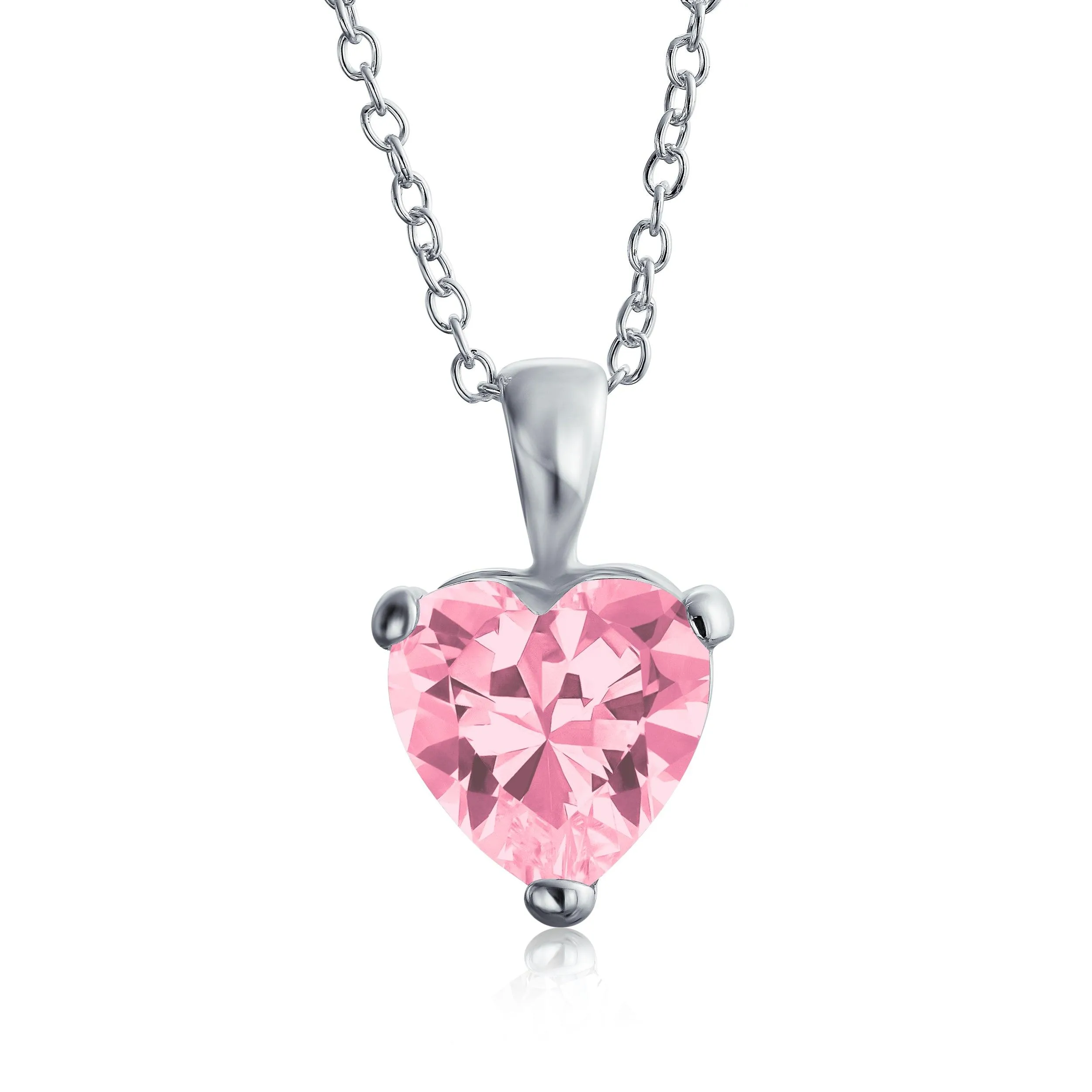 Timeless Elegance Red Pink Heart-Shaped Bridal Necklace - Sterling Silver CZ