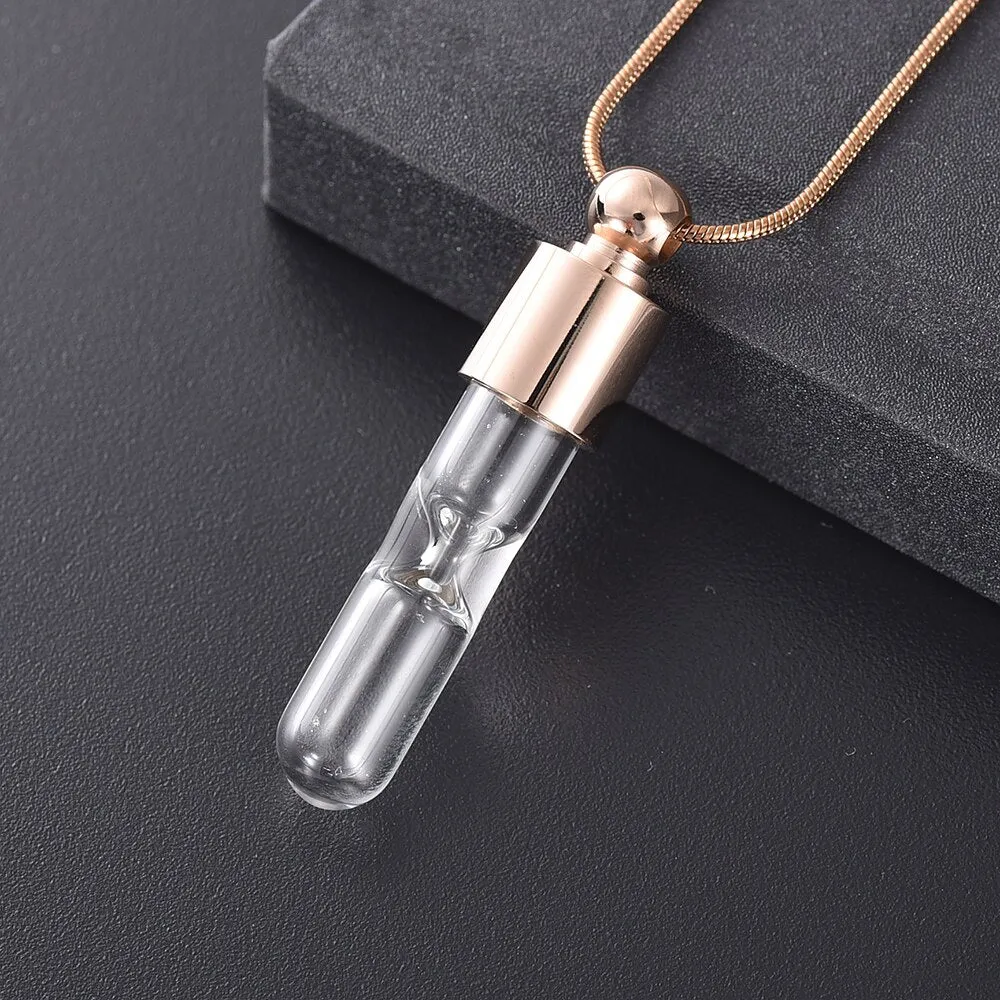 Timeless Hourglass Charm Cremation Urn Ash Holder Pendant Necklace - Stainless Steel Keepsake Memorial Jewelry