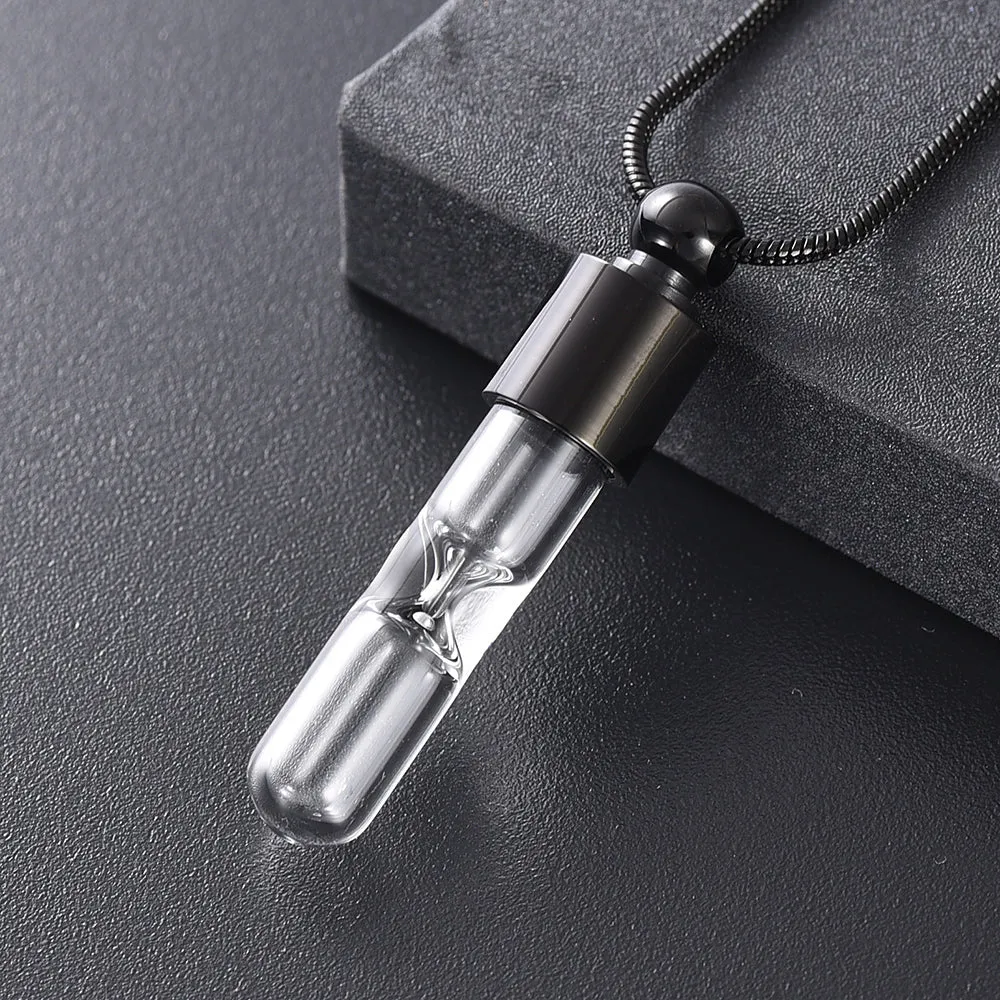 Timeless Hourglass Charm Cremation Urn Ash Holder Pendant Necklace - Stainless Steel Keepsake Memorial Jewelry