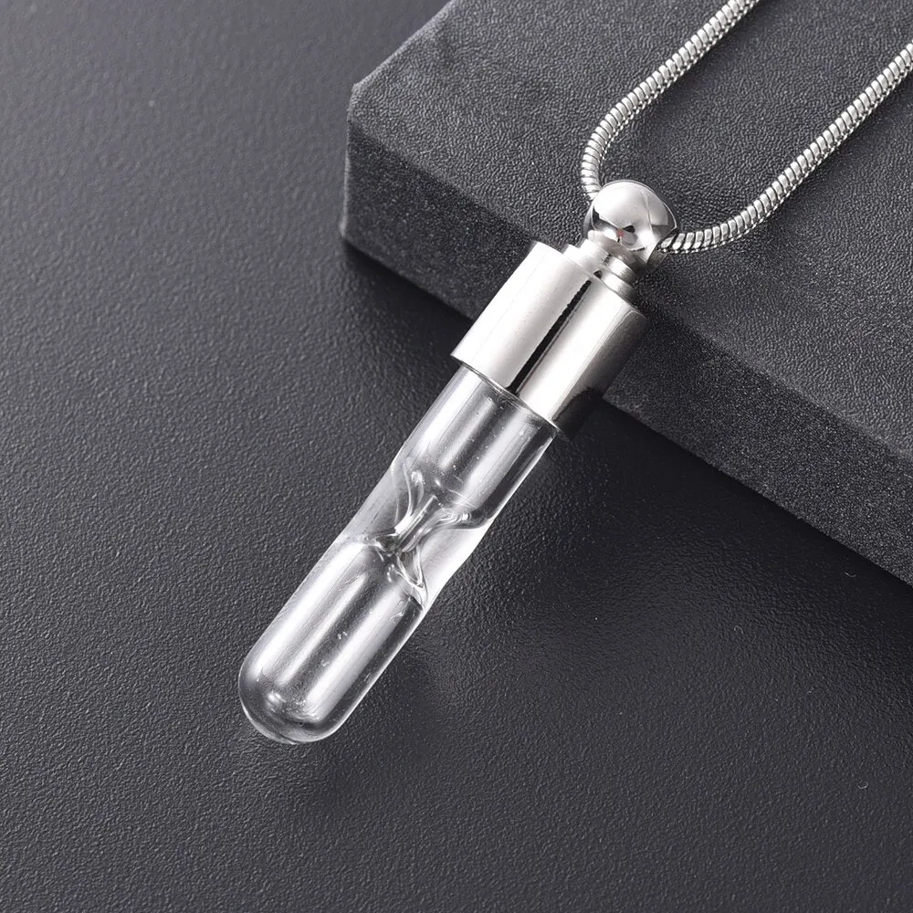 Timeless Hourglass Charm Cremation Urn Ash Holder Pendant Necklace - Stainless Steel Keepsake Memorial Jewelry