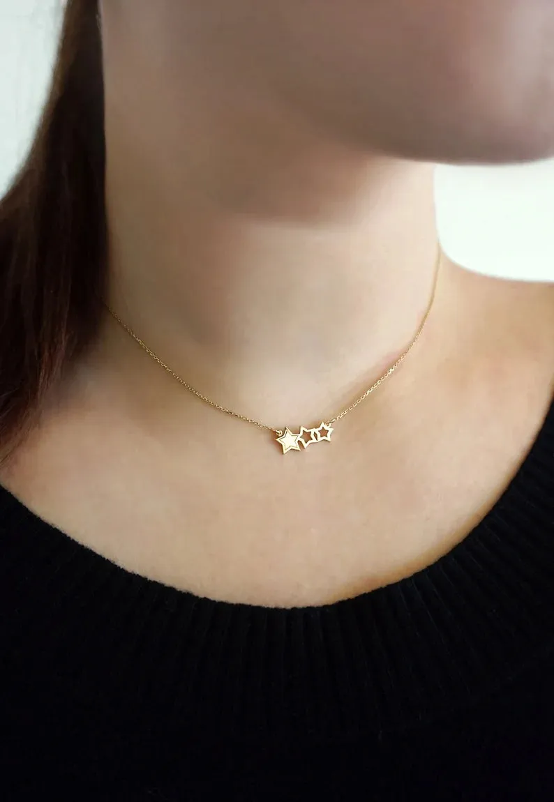 Triple Star Necklace  For Women - 14k Gold Vermeil Statement Necklace