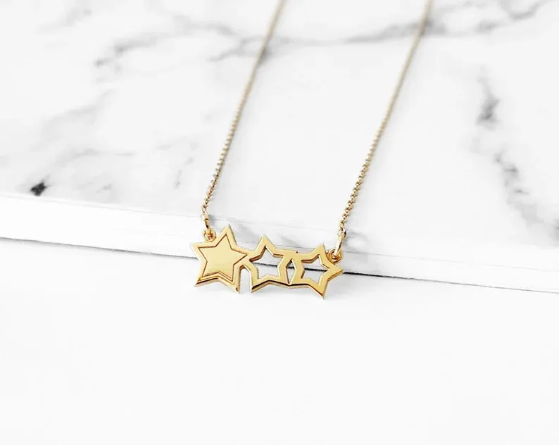 Triple Star Necklace  For Women - 14k Gold Vermeil Statement Necklace