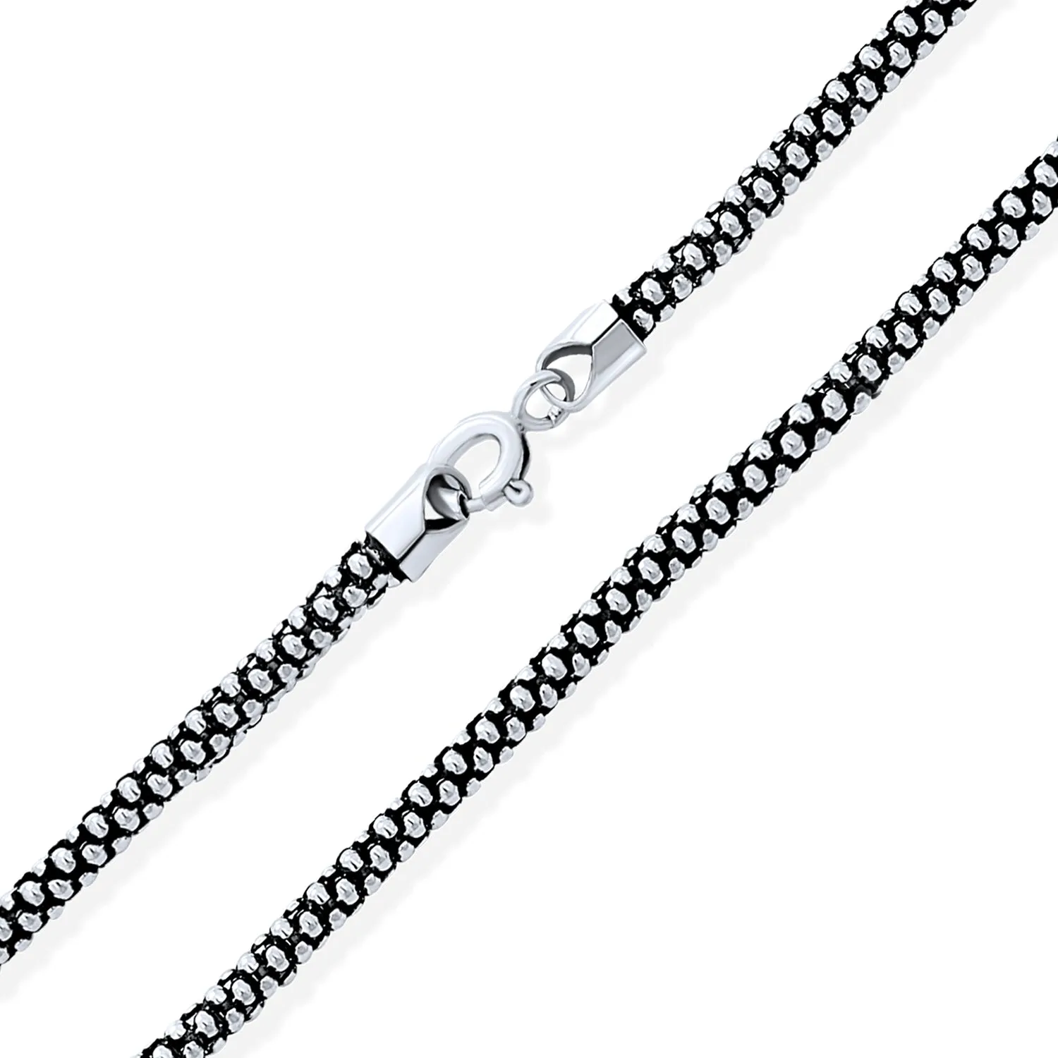 Unisex 3MM Caviar Black Popcorn Link Chain Necklace 14k Gold Plated Silver