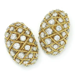 Vintage Diamond Rope Ear Clips 18K Platinum 14K 6.00ctw