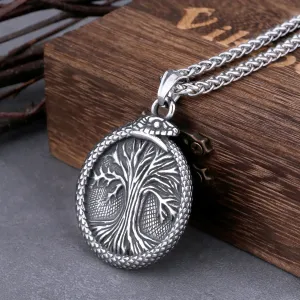 Vintage Tree of Life Ouroboros Dragon Viking Necklace