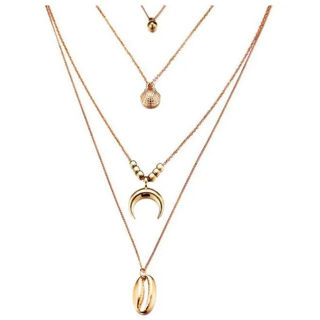 Women Multilayer Crystal Moon Necklaces, Pendants and Vintage Charm Gold Chokers