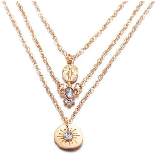 Women Multilayer Crystal Moon Necklaces, Pendants and Vintage Charm Gold Chokers