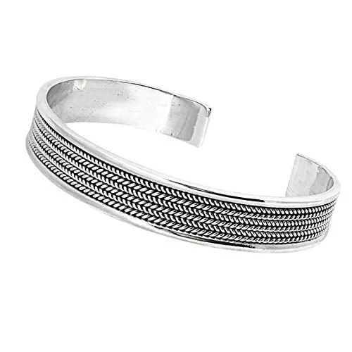 Womens Mens Braided Sterling Silver Bangle, 10mm