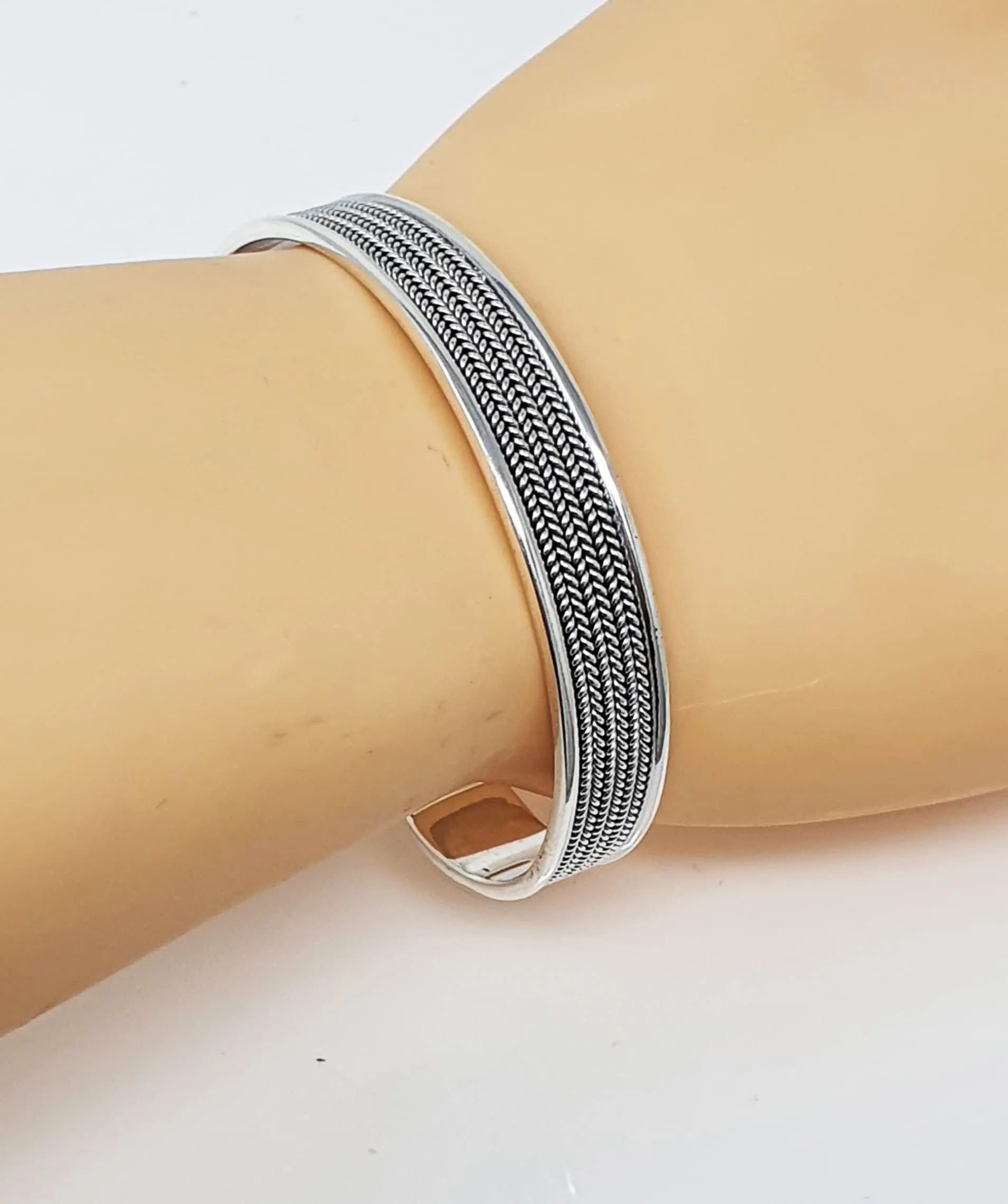 Womens Mens Braided Sterling Silver Bangle, 10mm