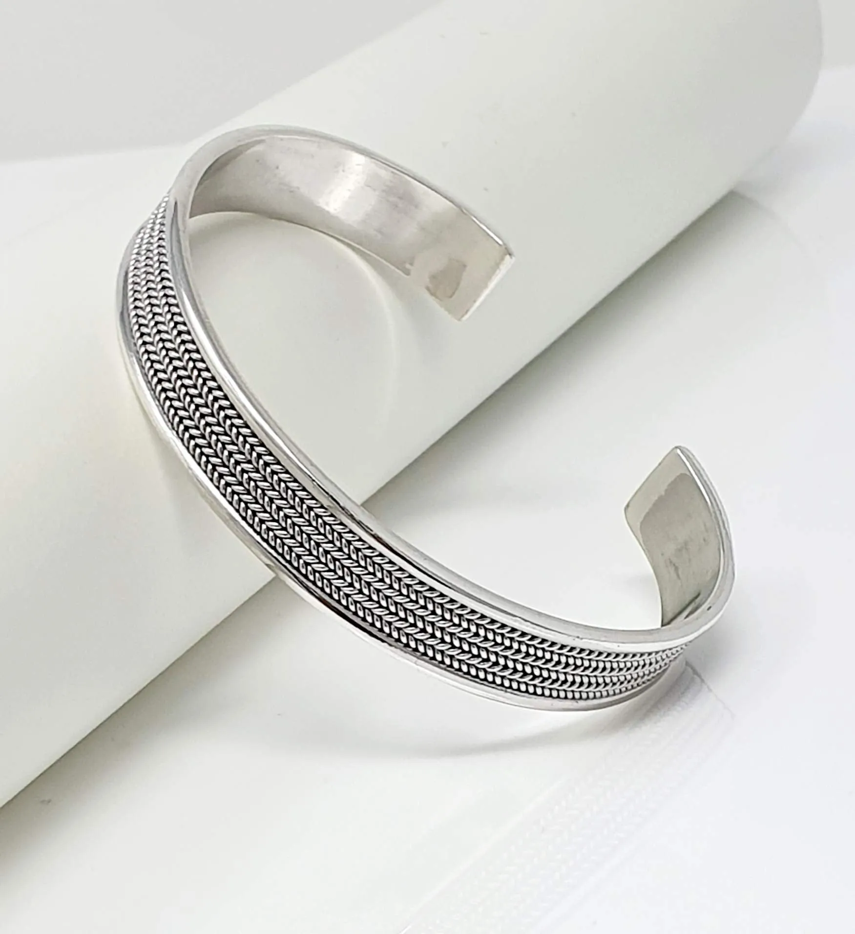 Womens Mens Braided Sterling Silver Bangle, 10mm