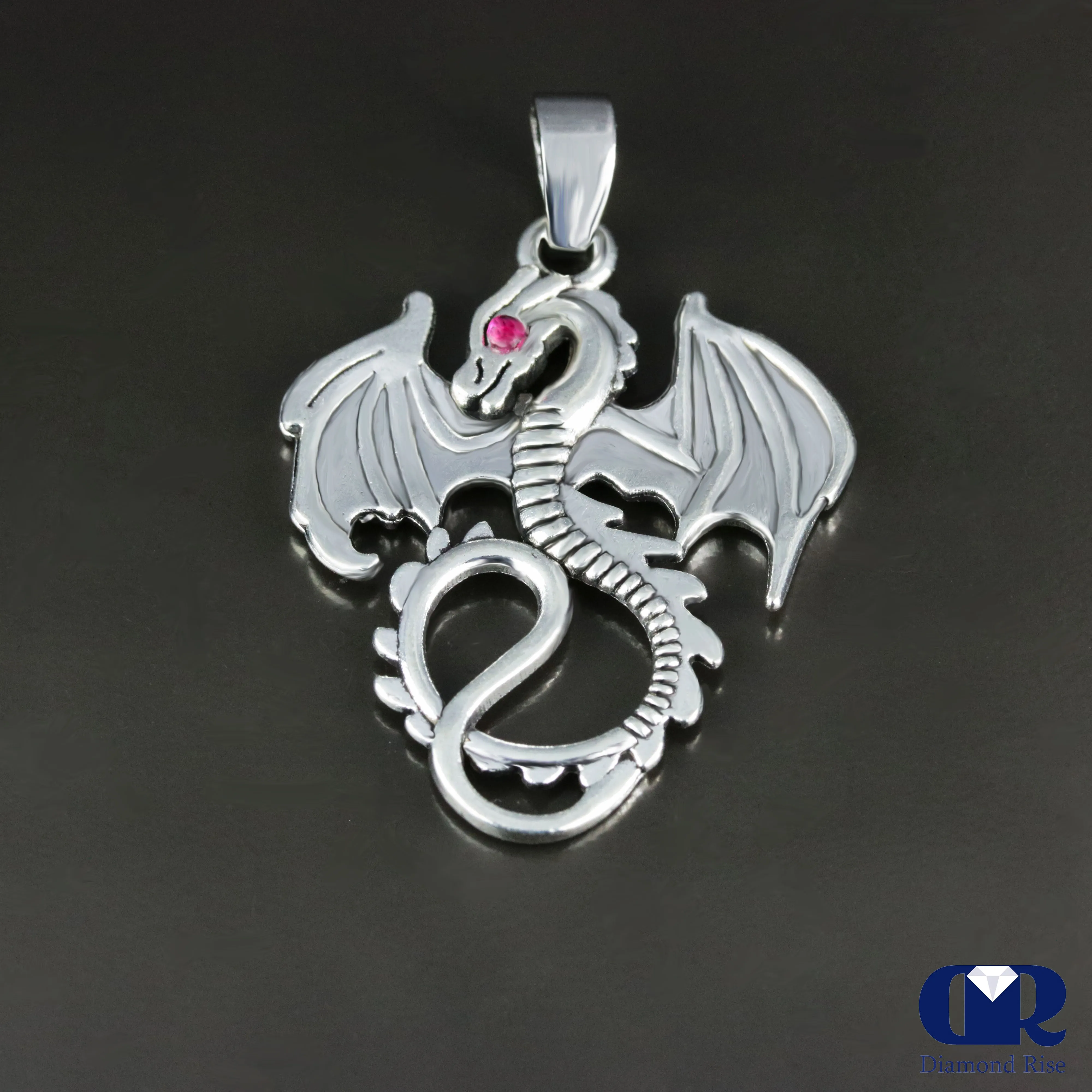 Women's Solid 14K White Gold Ruby Dragon Pendant