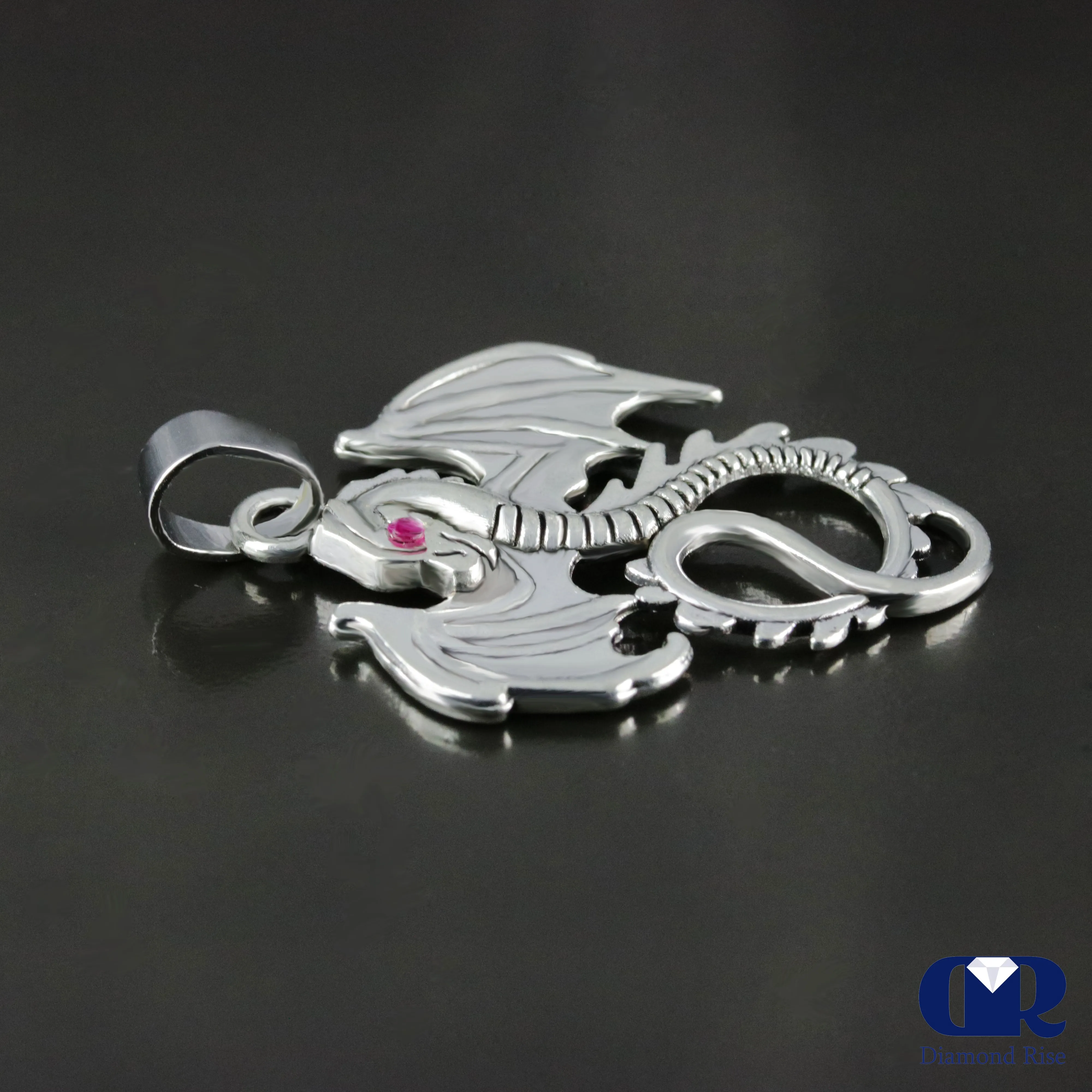 Women's Solid 14K White Gold Ruby Dragon Pendant