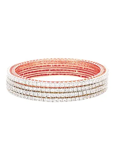 Yellow Chimes American Diamond Bangles for Women Rose Gold Plated 4 PCs High Grade Authentic White AD Jewellery Bangles Set for Women and Girls