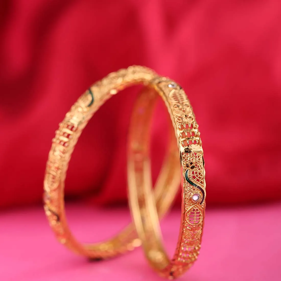 Yellow Chimes Bangles for Women and Girls Traditional Gold Bangles for Women Gold Plated Bangles for Girls 2 Pcs Bangles | Birthday Gift For Girls & Women Anniversary Gift for Wife