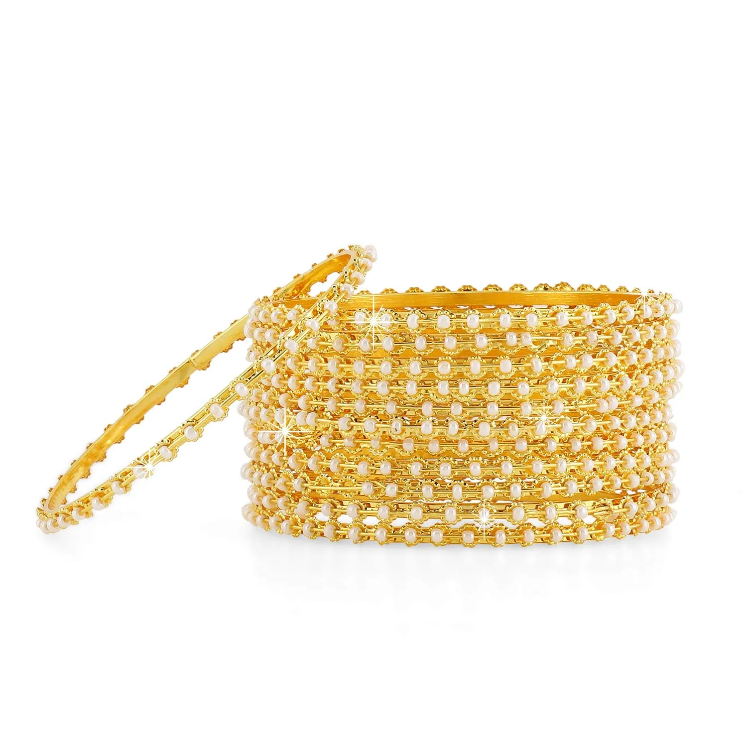 Yellow Chimes Bangles for Women and Girls Traditional Golden Pearl Bangles for women Gold Plated Bangles for girls Birthday Gift For Girls & Women Anniversary Gift for Wife