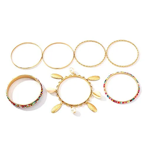 Yellow Chimes Classic Design 7 Pcs Colorfull Beads Studded Pearl's Ethnic Style Gold Plated Boho Bangles Set for Women and Girl's