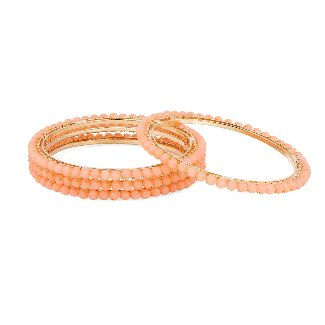 Yellow Chimes Classic Design Handcrafted Beads Studded Gold Plated 4 Pcs Peach Beaded Bangles Set For Women & Girls (2.4) (2.6)