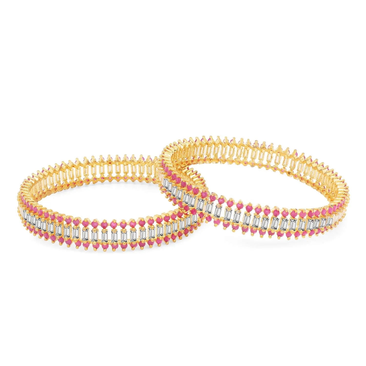 Yellow Chimes Classic Set of 2 Pcs Pink AD/American Diamond Studded 18k Gold Plated Handcrafted Designer Bangles for Women & Girls (2.4)