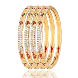 Yellow Chimes Ethnic Design Set of 4 PCs One Gram Gold Crystal Studded Handcrafted Meenakari Traditional Bangle Set for Women & Girls (2.6)