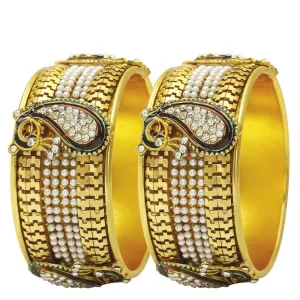 Yellow Chimes Latest Design Classic Look 2 Pcs Bangle Set Gold Plated Pearl Crystal Traditional Ethnic Bangles For Women And Girls (2.4)