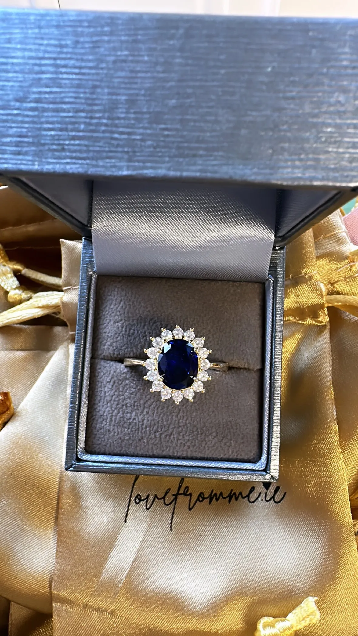 Yellow Gold Sapphire  Sterling Silver  Ring