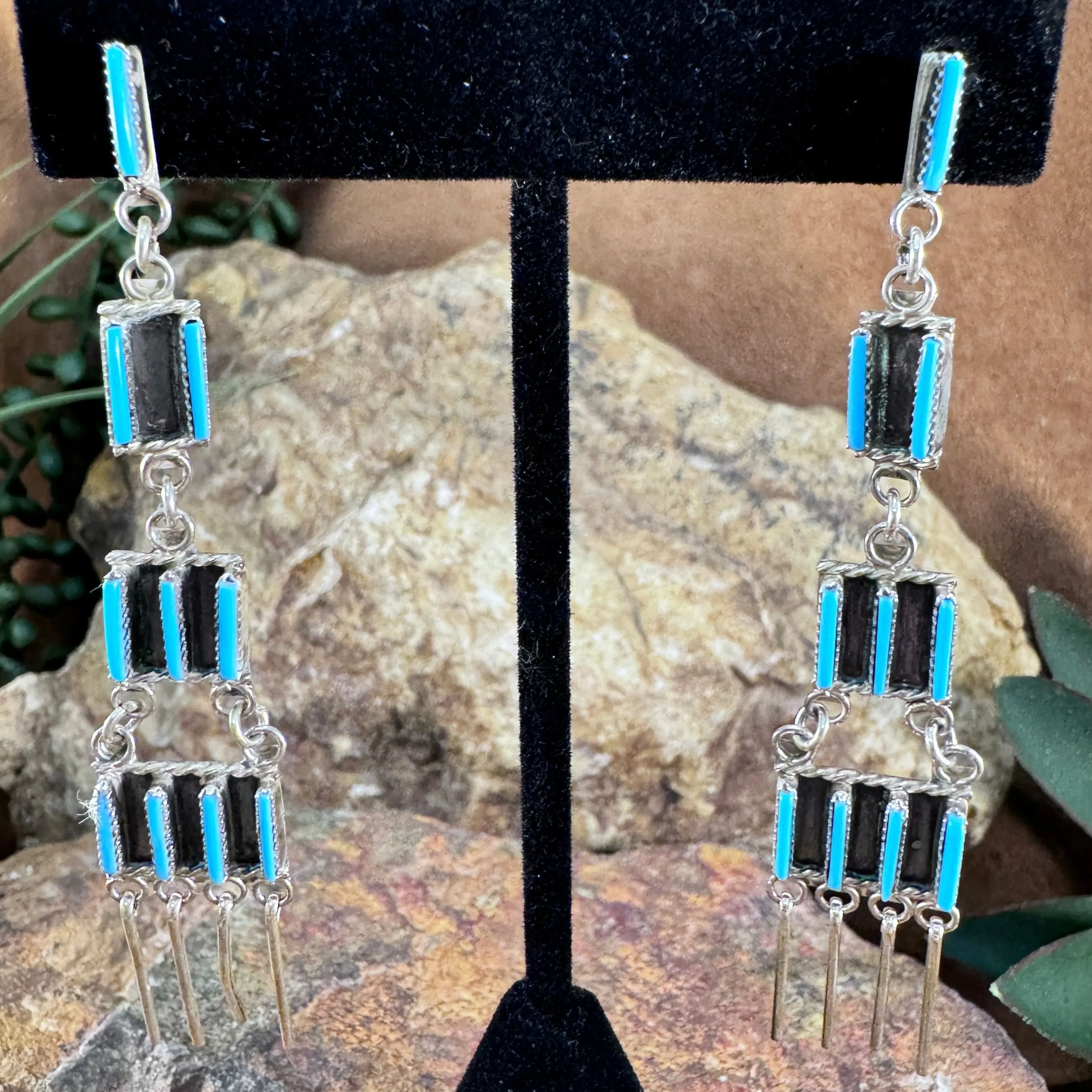 Zuni Petite Point Turquoise Chandelier Earrings by Ashley Laat