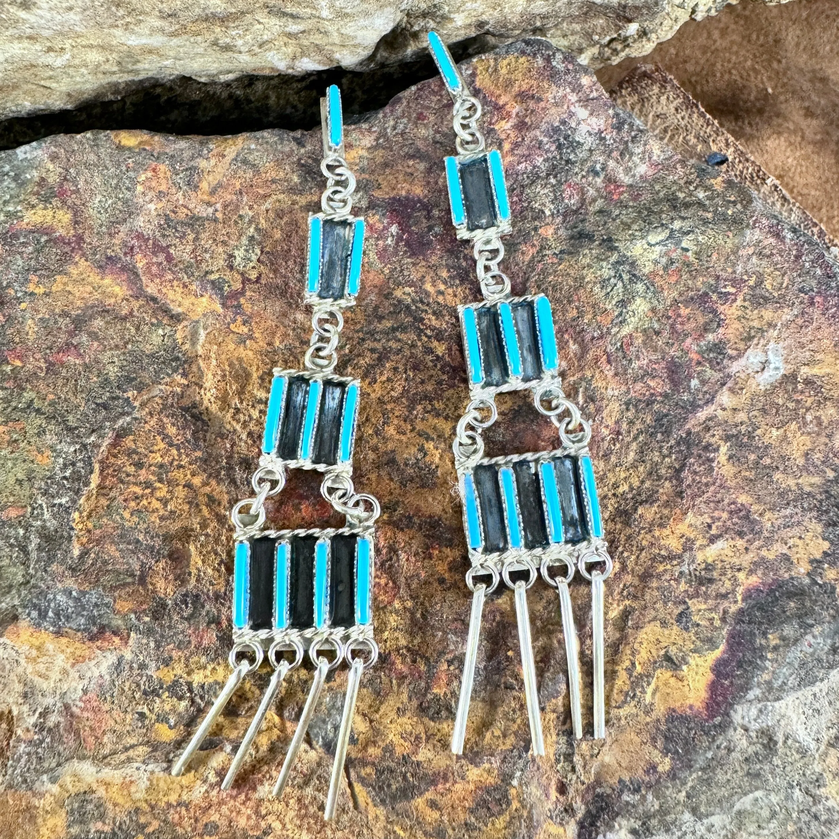 Zuni Petite Point Turquoise Chandelier Earrings by Ashley Laat